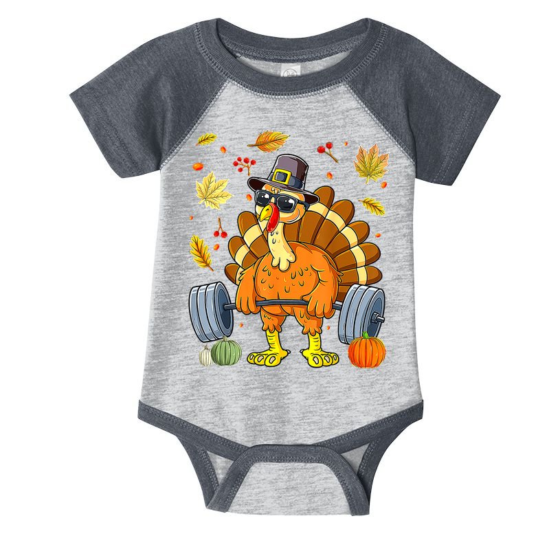 Turkey Deadlift Fitness Weightlifting Thanksgiving Day Infant Baby Jersey Bodysuit