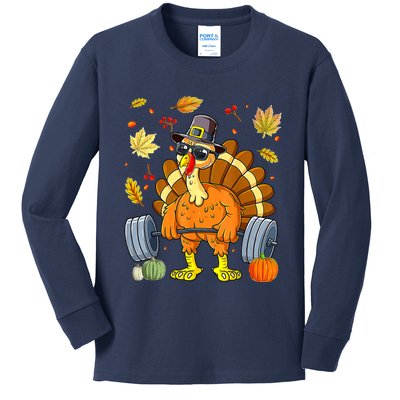 Turkey Deadlift Fitness Weightlifting Thanksgiving Day Kids Long Sleeve Shirt