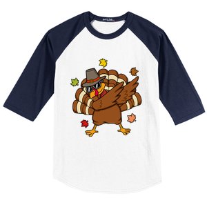 Turkey Dabbing Funny Thanksgiving Family Graphic Great Gift Baseball Sleeve Shirt