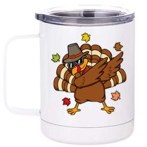 Turkey Dabbing Funny Thanksgiving Family Graphic Great Gift 12 oz Stainless Steel Tumbler Cup