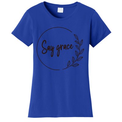 Thanksgiving Day Family Meal Say Grace Blessing Leafy Floral Meaningful Gift Women's T-Shirt