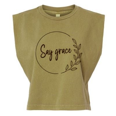 Thanksgiving Day Family Meal Say Grace Blessing Leafy Floral Meaningful Gift Garment-Dyed Women's Muscle Tee