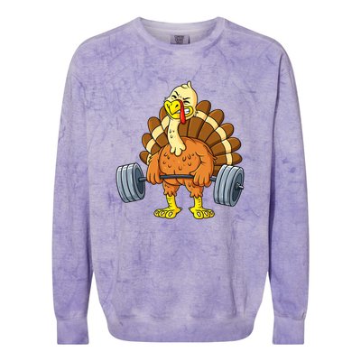 Turkey Deadlift Funny Thanksgiving Day Fitness Weightlifting Colorblast Crewneck Sweatshirt