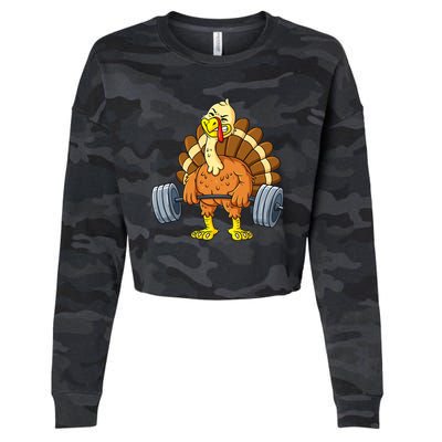 Turkey Deadlift Funny Thanksgiving Day Fitness Weightlifting Cropped Pullover Crew