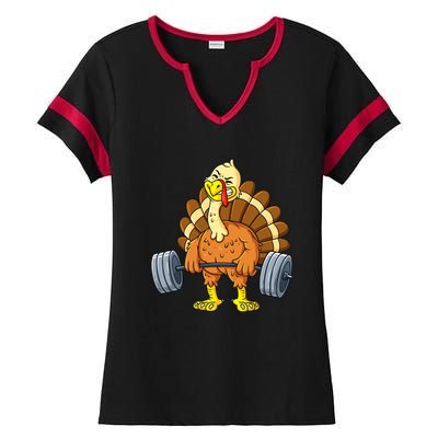 Turkey Deadlift Funny Thanksgiving Day Fitness Weightlifting Ladies Halftime Notch Neck Tee