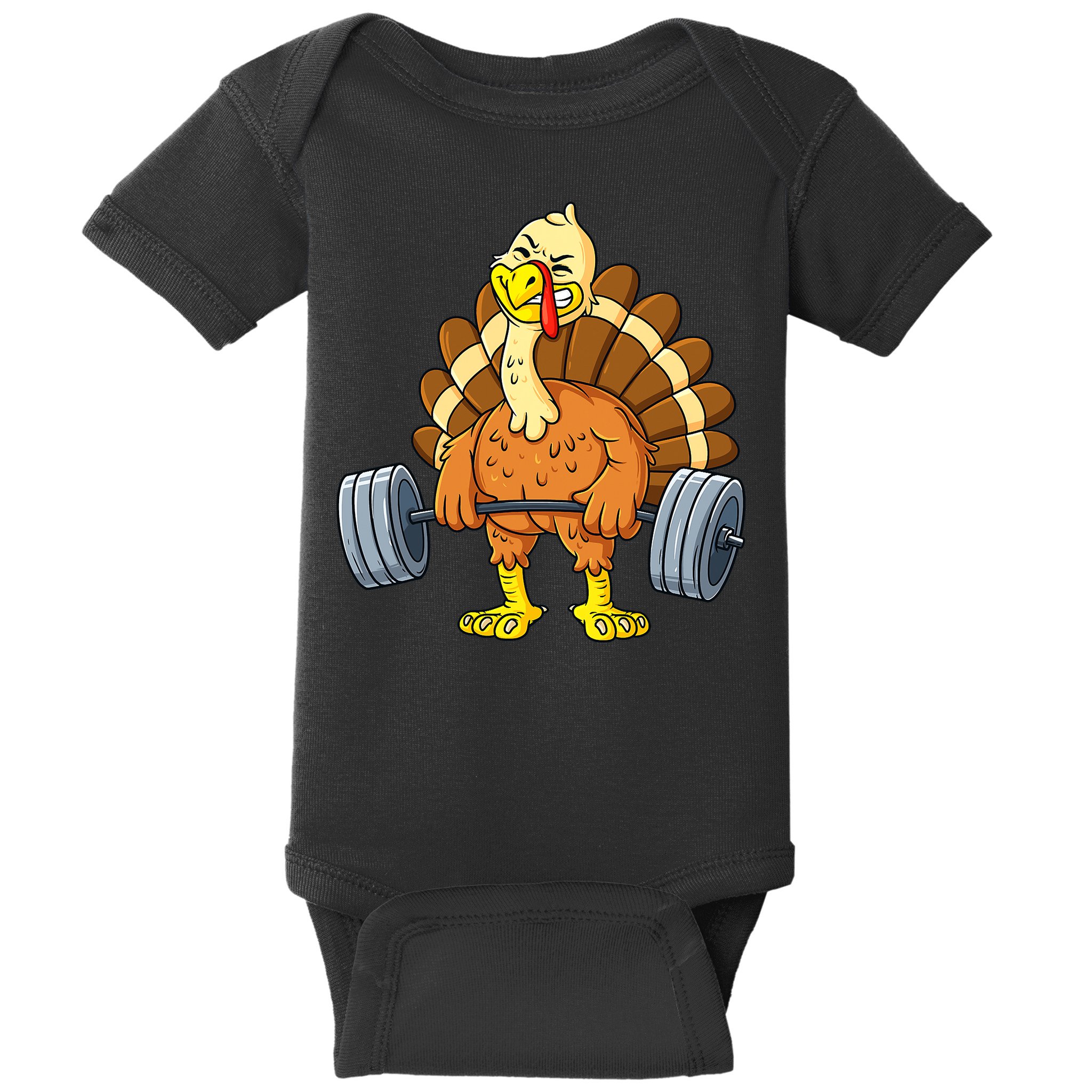 Turkey Deadlift Funny Thanksgiving Day Fitness Weightlifting Baby Bodysuit