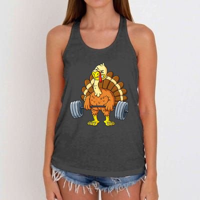 Turkey Deadlift Funny Thanksgiving Day Fitness Weightlifting Women's Knotted Racerback Tank