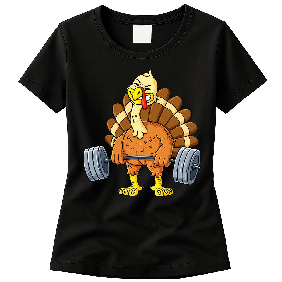 Turkey Deadlift Funny Thanksgiving Day Fitness Weightlifting Womens T-Shirt