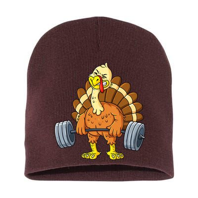 Turkey Deadlift Funny Thanksgiving Day Fitness Weightlifting Short Acrylic Beanie