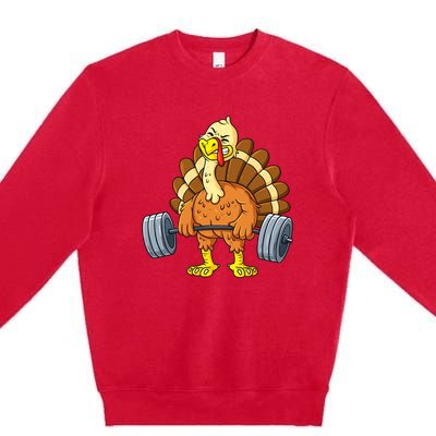 Turkey Deadlift Funny Thanksgiving Day Fitness Weightlifting Premium Crewneck Sweatshirt