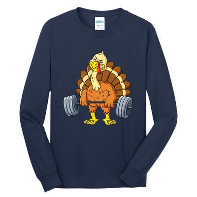 Turkey Deadlift Funny Thanksgiving Day Fitness Weightlifting Tall Long Sleeve T-Shirt