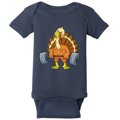 Turkey Deadlift Funny Thanksgiving Day Fitness Weightlifting Baby Bodysuit