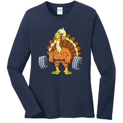 Turkey Deadlift Funny Thanksgiving Day Fitness Weightlifting Ladies Long Sleeve Shirt