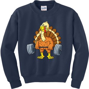 Turkey Deadlift Funny Thanksgiving Day Fitness Weightlifting Kids Sweatshirt