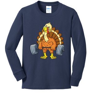 Turkey Deadlift Funny Thanksgiving Day Fitness Weightlifting Kids Long Sleeve Shirt