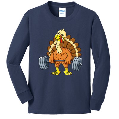 Turkey Deadlift Funny Thanksgiving Day Fitness Weightlifting Kids Long Sleeve Shirt