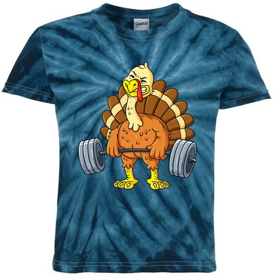 Turkey Deadlift Funny Thanksgiving Day Fitness Weightlifting Kids Tie-Dye T-Shirt