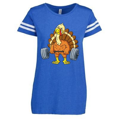 Turkey Deadlift Funny Thanksgiving Day Fitness Weightlifting Enza Ladies Jersey Football T-Shirt