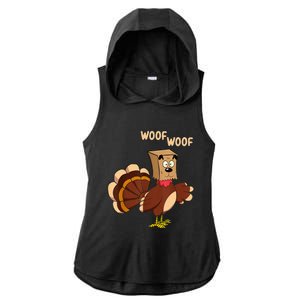 Thanksgiving Dog Fake Dog Woof Thanksgiving Turkey Ladies PosiCharge Tri-Blend Wicking Draft Hoodie Tank