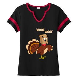 Thanksgiving Dog Fake Dog Woof Thanksgiving Turkey Ladies Halftime Notch Neck Tee