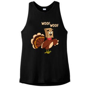 Thanksgiving Dog Fake Dog Woof Thanksgiving Turkey Ladies PosiCharge Tri-Blend Wicking Tank