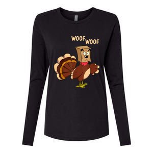 Thanksgiving Dog Fake Dog Woof Thanksgiving Turkey Womens Cotton Relaxed Long Sleeve T-Shirt