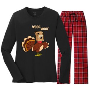 Thanksgiving Dog Fake Dog Woof Thanksgiving Turkey Women's Long Sleeve Flannel Pajama Set 