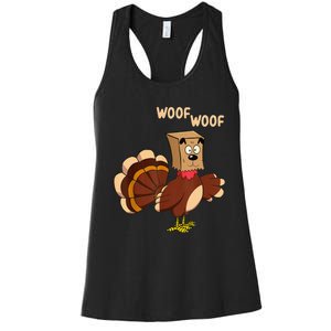 Thanksgiving Dog Fake Dog Woof Thanksgiving Turkey Women's Racerback Tank