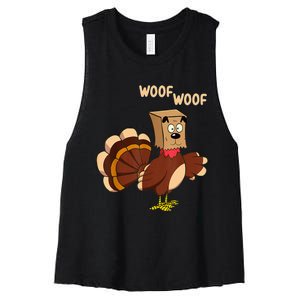 Thanksgiving Dog Fake Dog Woof Thanksgiving Turkey Women's Racerback Cropped Tank