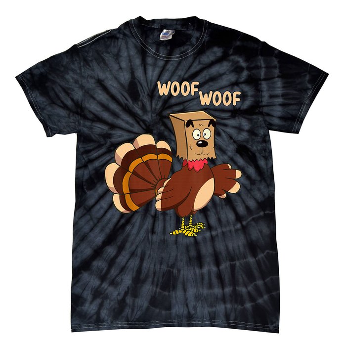 Thanksgiving Dog Fake Dog Woof Thanksgiving Turkey Tie-Dye T-Shirt