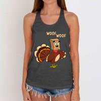 Thanksgiving Dog Fake Dog Woof Thanksgiving Turkey Women's Knotted Racerback Tank