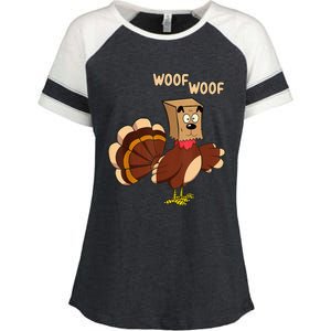 Thanksgiving Dog Fake Dog Woof Thanksgiving Turkey Enza Ladies Jersey Colorblock Tee