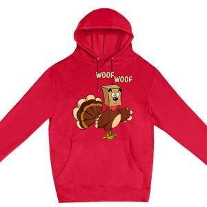 Thanksgiving Dog Fake Dog Woof Thanksgiving Turkey Premium Pullover Hoodie