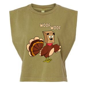 Thanksgiving Dog Fake Dog Woof Thanksgiving Turkey Garment-Dyed Women's Muscle Tee