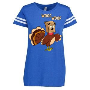 Thanksgiving Dog Fake Dog Woof Thanksgiving Turkey Enza Ladies Jersey Football T-Shirt