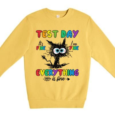 Test Day Funny Stressed Cat Teacher Student Testing Day Premium Crewneck Sweatshirt