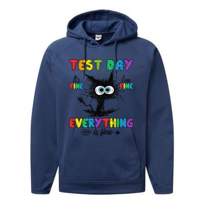 Test Day Funny Stressed Cat Teacher Student Testing Day Performance Fleece Hoodie