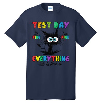 Test Day Funny Stressed Cat Teacher Student Testing Day Tall T-Shirt