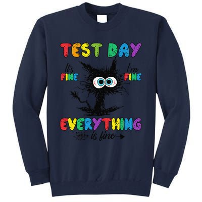 Test Day Funny Stressed Cat Teacher Student Testing Day Tall Sweatshirt