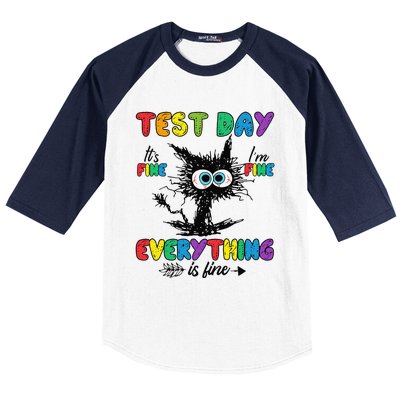 Test Day Funny Stressed Cat Teacher Student Testing Day Baseball Sleeve Shirt