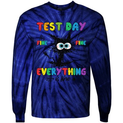 Test Day Funny Stressed Cat Teacher Student Testing Day Tie-Dye Long Sleeve Shirt