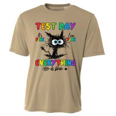 Test Day Funny Stressed Cat Teacher Student Testing Day Cooling Performance Crew T-Shirt