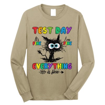 Test Day Funny Stressed Cat Teacher Student Testing Day Long Sleeve Shirt