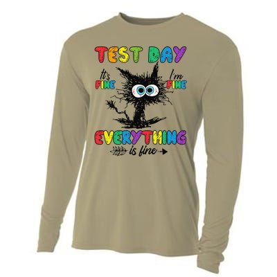 Test Day Funny Stressed Cat Teacher Student Testing Day Cooling Performance Long Sleeve Crew