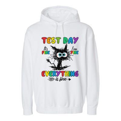 Test Day Funny Stressed Cat Teacher Student Testing Day Garment-Dyed Fleece Hoodie