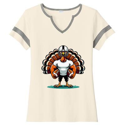 Turkey Day Football Player Fall Thanksgiving Ladies Halftime Notch Neck Tee