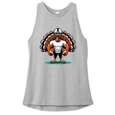 Turkey Day Football Player Fall Thanksgiving Ladies PosiCharge Tri-Blend Wicking Tank