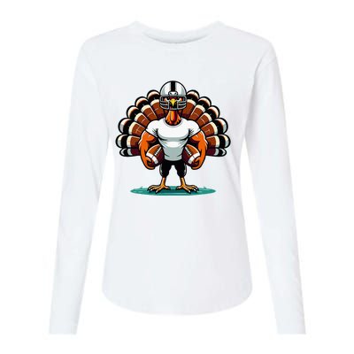 Turkey Day Football Player Fall Thanksgiving Womens Cotton Relaxed Long Sleeve T-Shirt