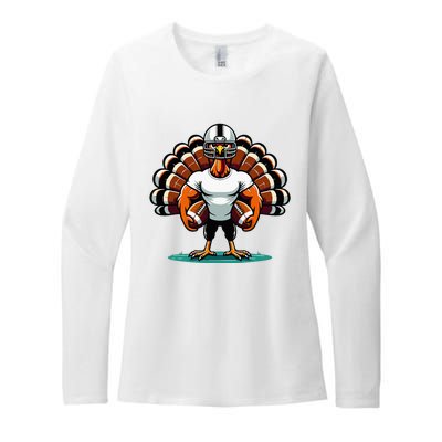 Turkey Day Football Player Fall Thanksgiving Womens CVC Long Sleeve Shirt