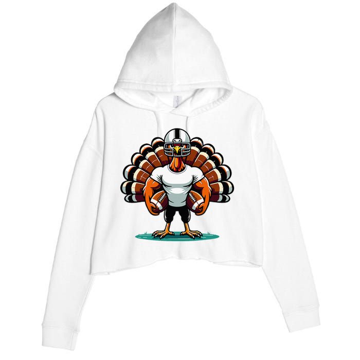 Turkey Day Football Player Fall Thanksgiving Crop Fleece Hoodie